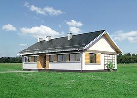 Правый фасад дома, Одноэтажный дом 17х12 - 129.6 м2