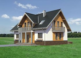 Правый фасад дома, Двухэтажный дом 13х11 - 174.6 м2