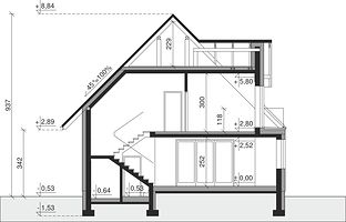 Вертикальный разрез дома, Двухэтажный дом 9х11 - 149.94 м2