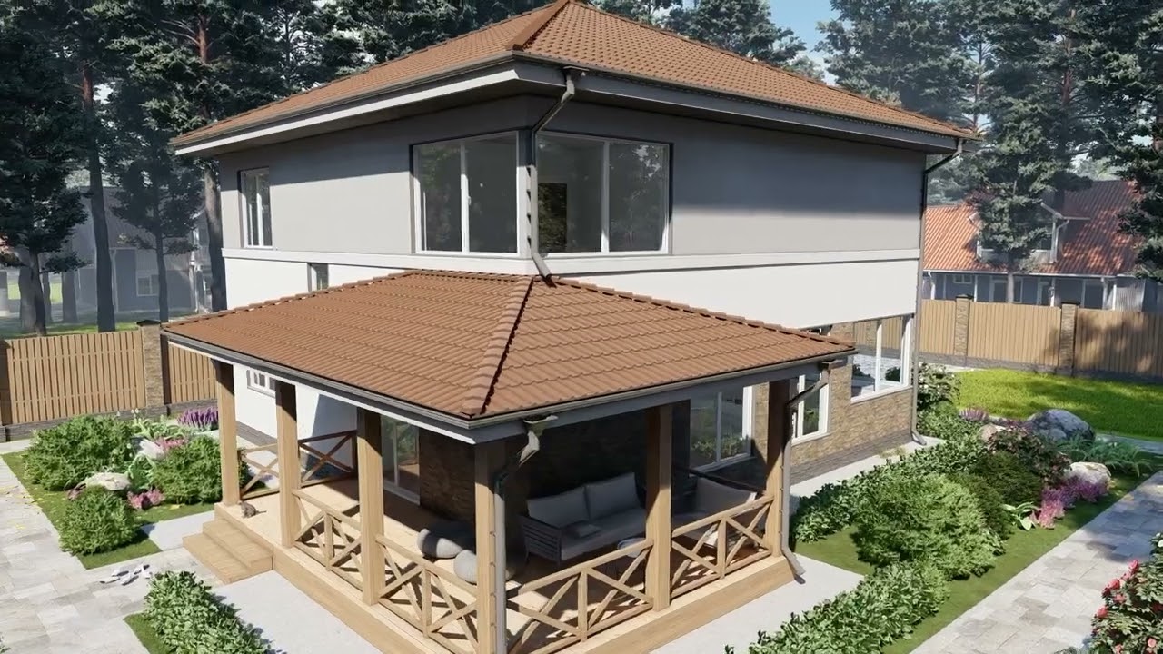 Визуализация проекта двухэтажного дома🏡 с террасой в Истринском районе, общей площадью 279,1 м²